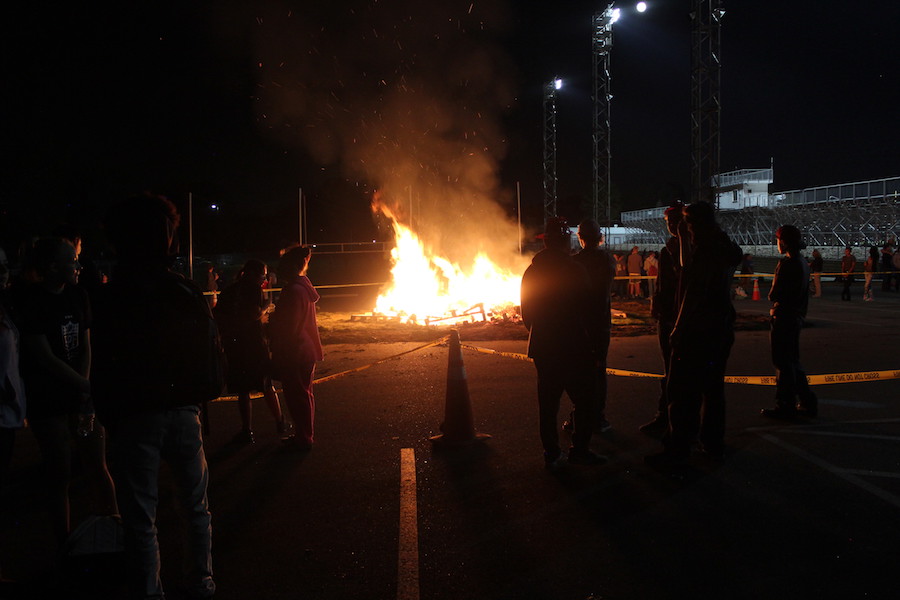 Hundreds of students gathered for the annual bonfire. 
