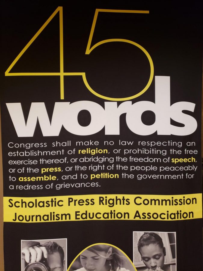 “45 Words” is the JEA conference focus this year for the annual national conference. It refers to the words outlined in the First Amendment of the Constitution which includes Freedom of Speech. 