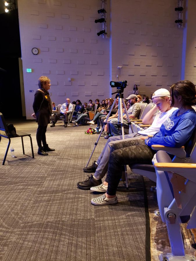 Holocaust survivor Estelle Nadel speaks to students about her experiences with German soldiers during WW2. Broadcast Journalism students were honored to sit in on the session and record her story. 