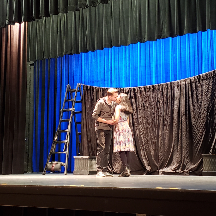 Shakespeare in the Parking lot was moved to the auditorium on a rainy day. 