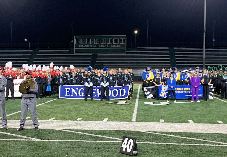 Marching band accepts their award for third place after the event held in Grand Junction, Co. 