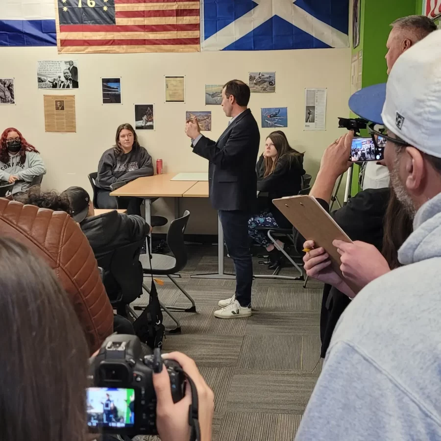 Rep. Jason Crow visits with EHS students