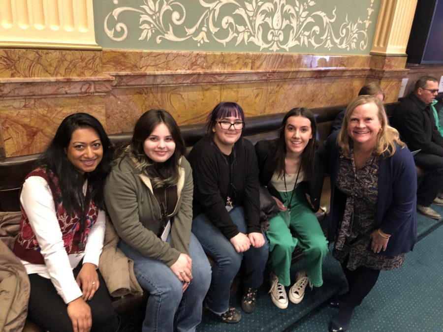 Students meet with  Rep. Meg Froelich (pictured on the right)