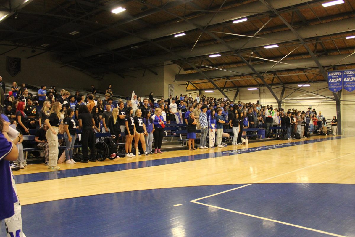 Students gather for the pep assembly ahead of the Homecoming football game vs Littleton. 