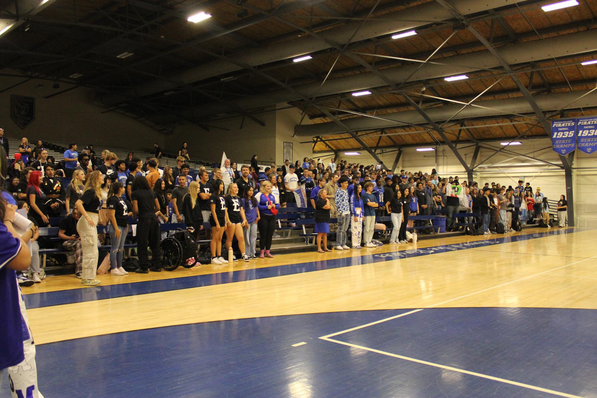 Students gather for the pep assembly ahead of the Homecoming football game vs Littleton. 