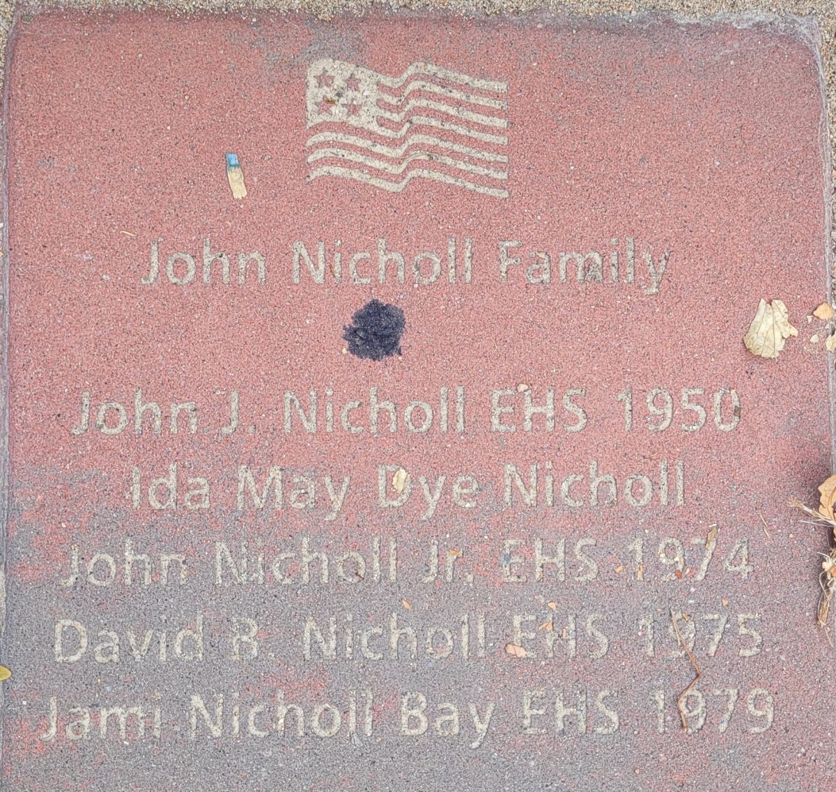 John Nicoll family brick is part of the Veterans Memorial at EHS 