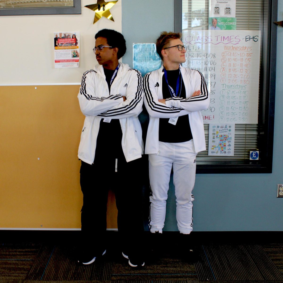 Leon Huntington and Mazin Fadulelsaeed ('26) show their style on Twin Day. 