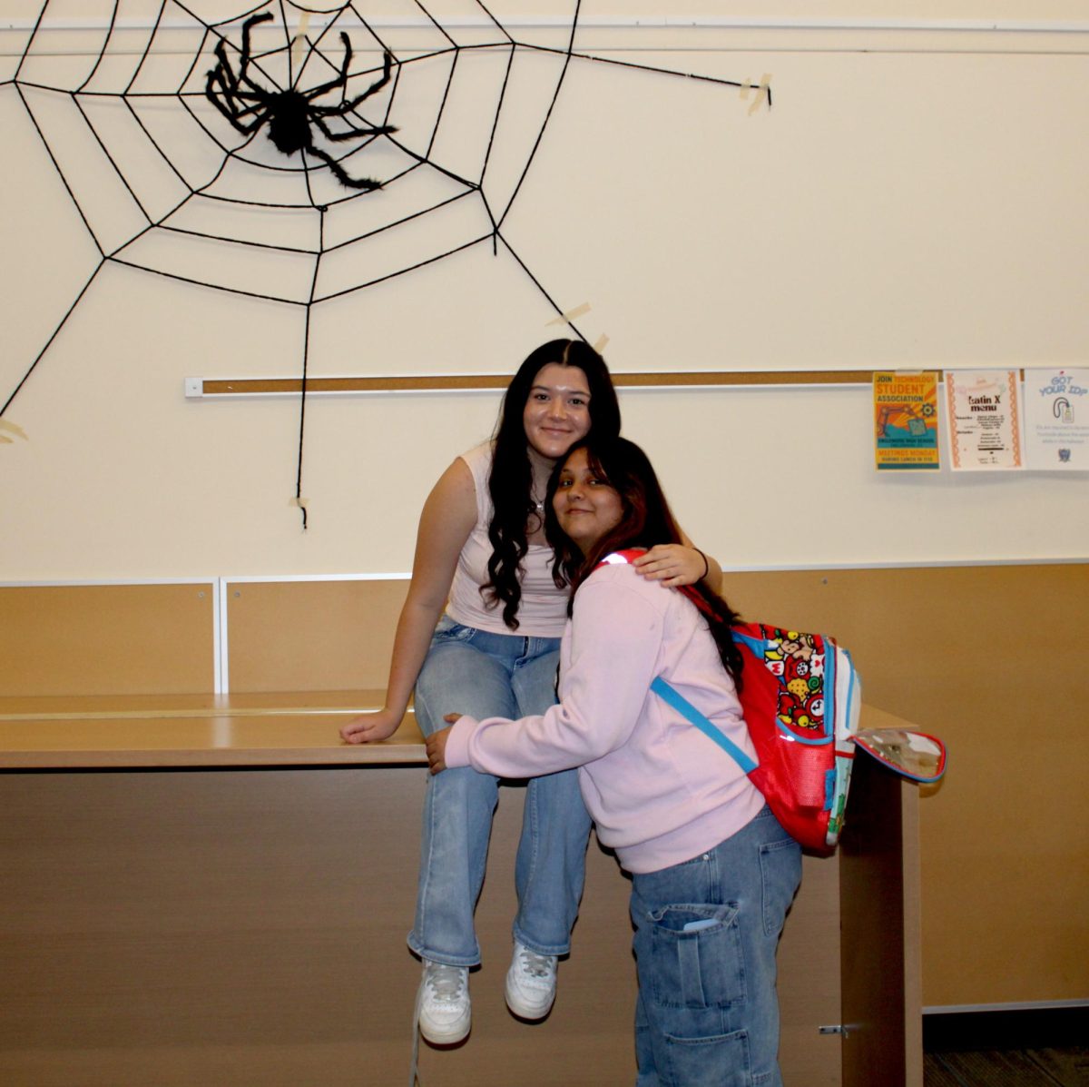 Kameela Alvarenga (29) and Addyson Dawkins (29) dressing up in pink and white for class colors day.