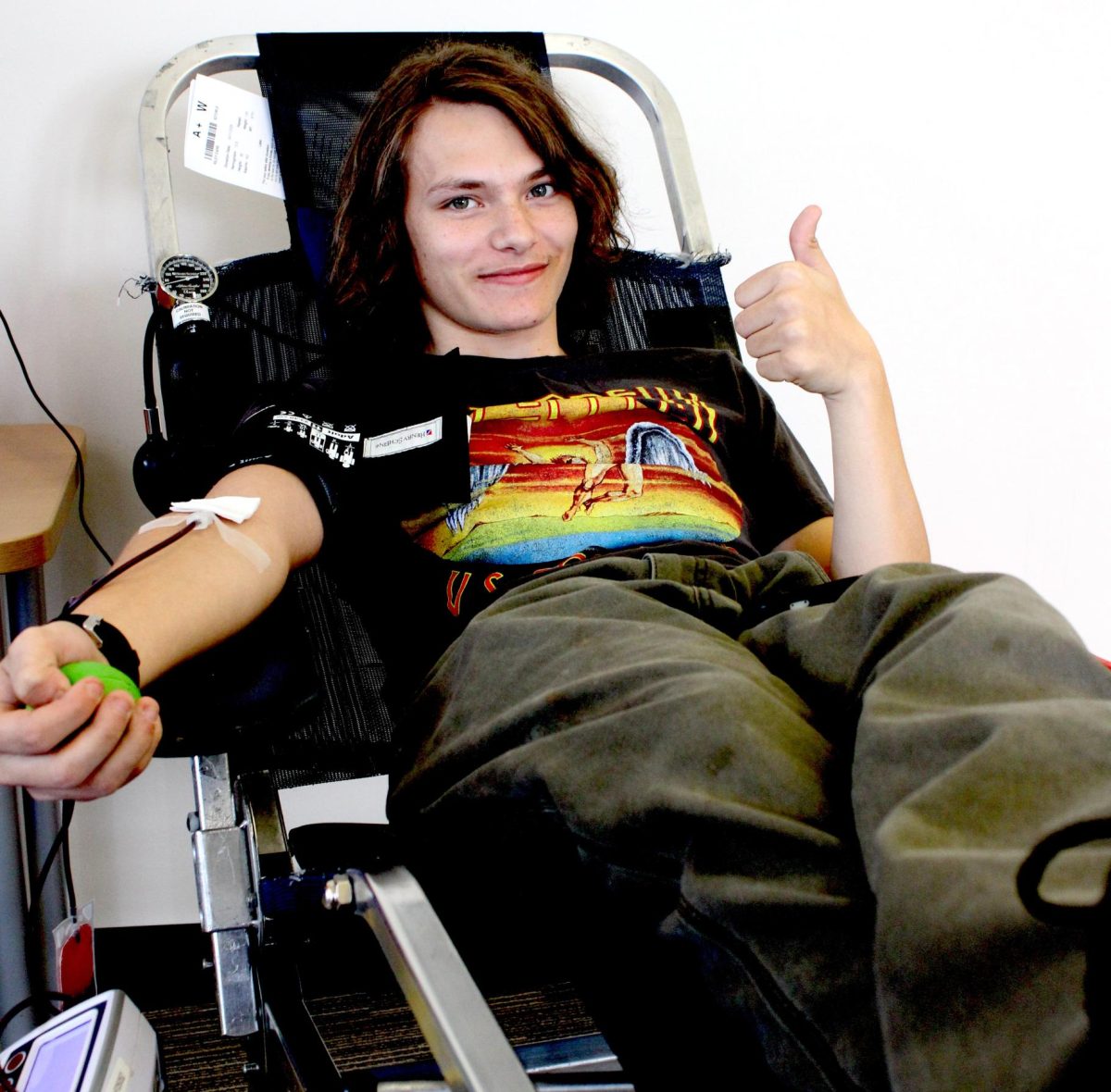 Riley Derek shows how grateful he is to participate in the blood drive at EHS. 
